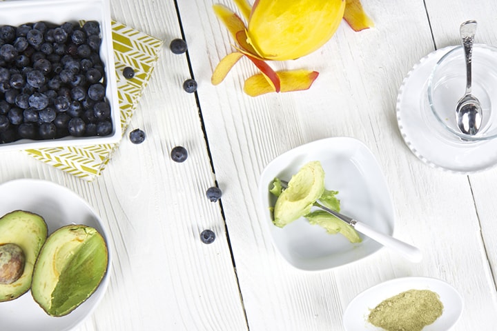 Spread of produce on a white background.