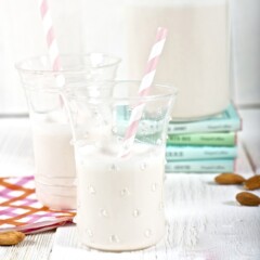 2 glasses of homemade almond milk for toddlers.