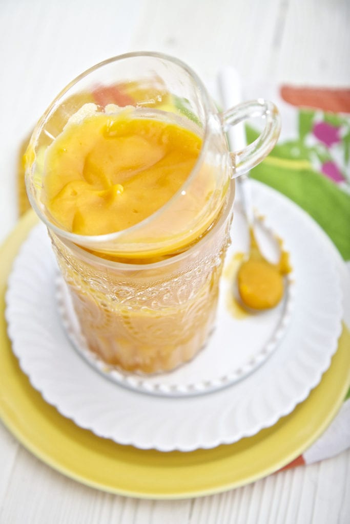 cups stacked on top of each other filled with puree.