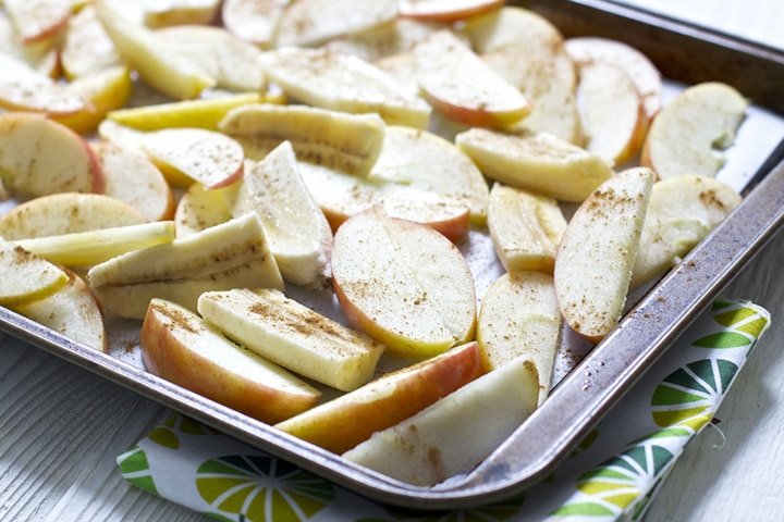 Produce on baking sheet with a sprinkle of cinnamon on top.
