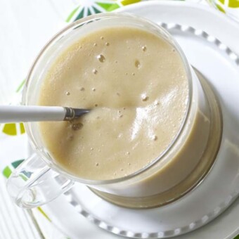 clear bowl filled with baby food puree.