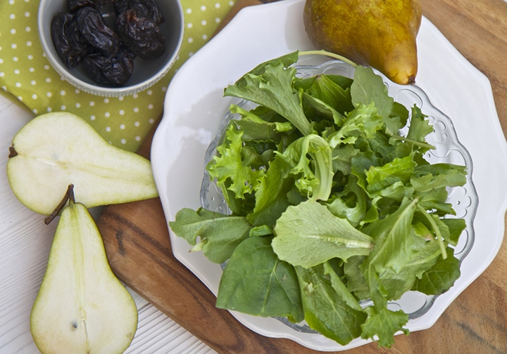 Spread of produce on a cutting board.