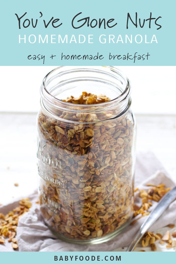 A jar of homemade nut and seed granola.
