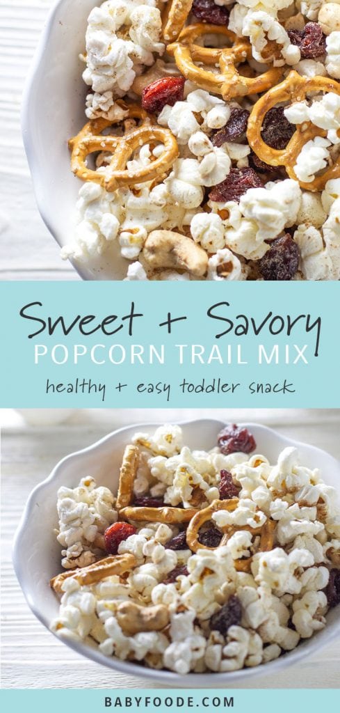 A bowl of kid friendly popcorn trail mix.