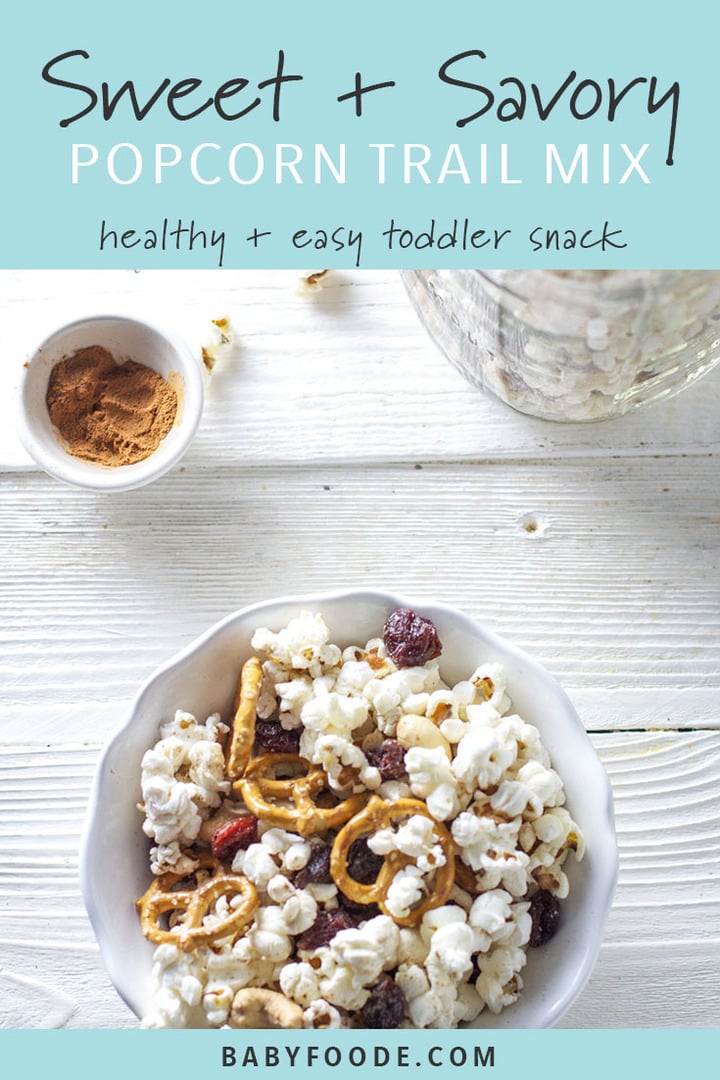 A bowl of kid friendly popcorn trail mix.
