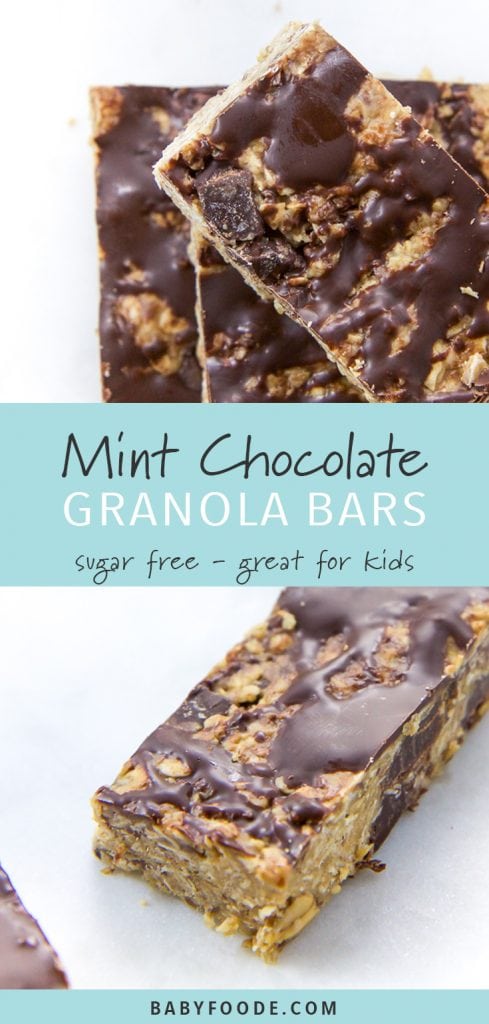 A stack of homemade mint chocolate granola bars.