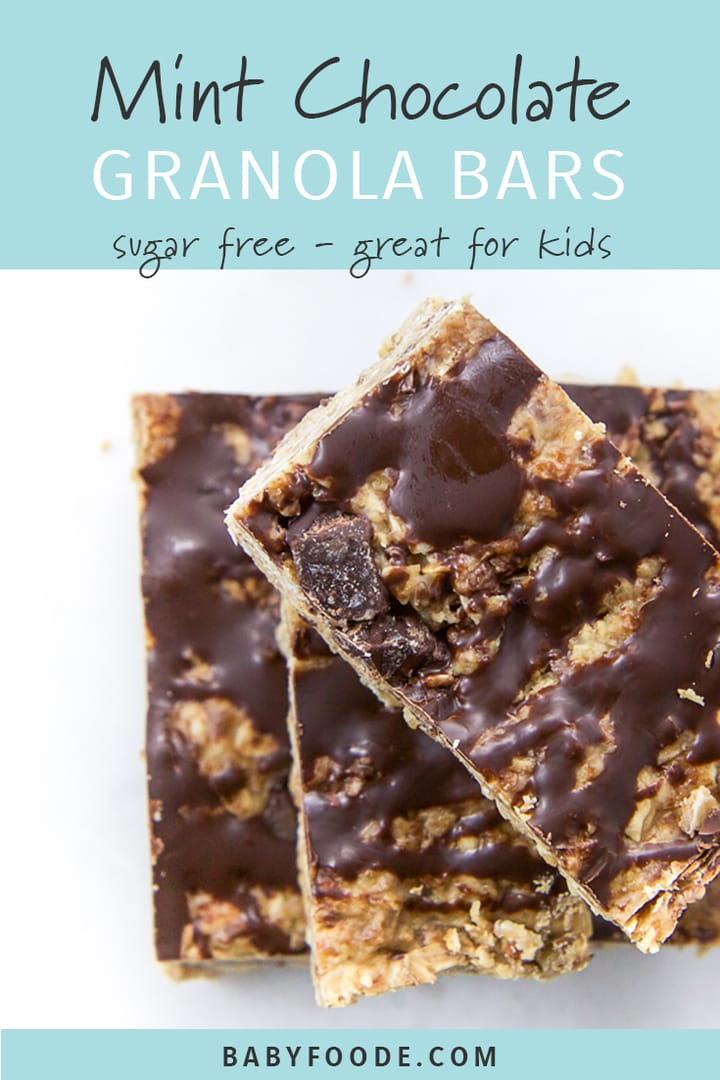 A stack of homemade mint chocolate granola bars.