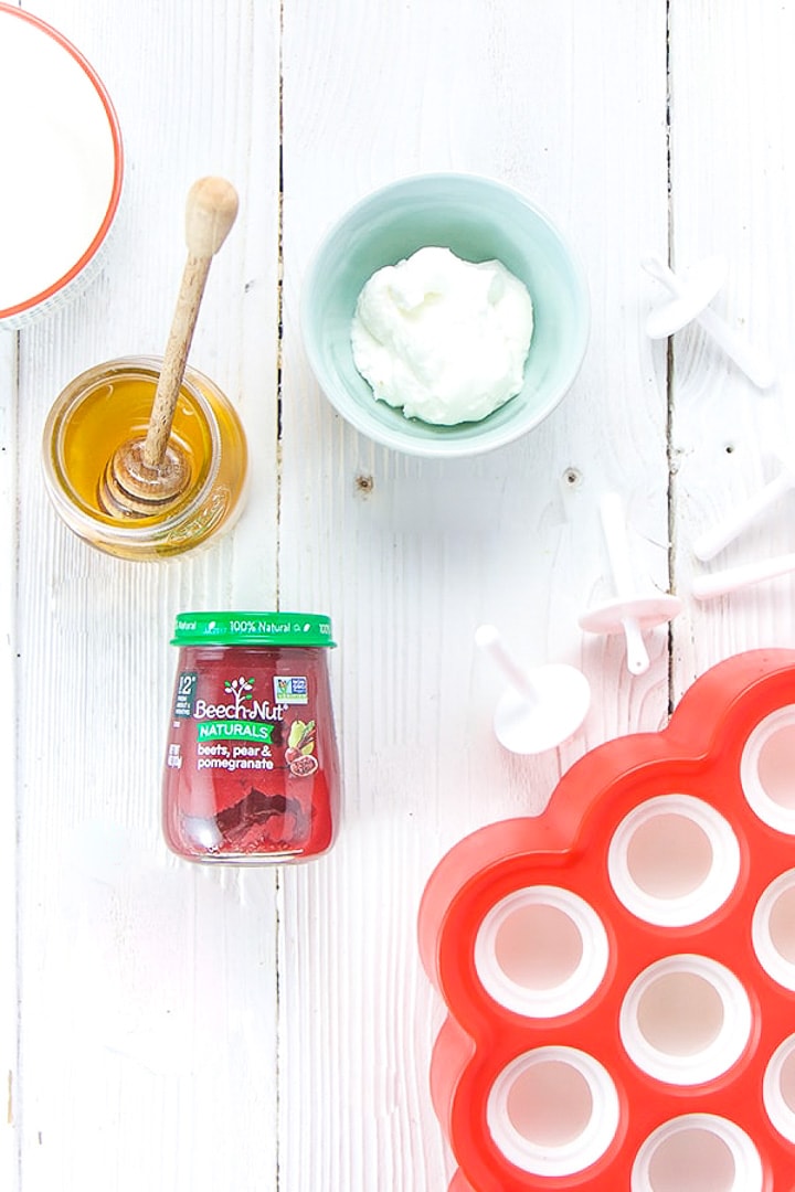 ingredients to bake these sweet beet popsicles for baby, toddler and kids.