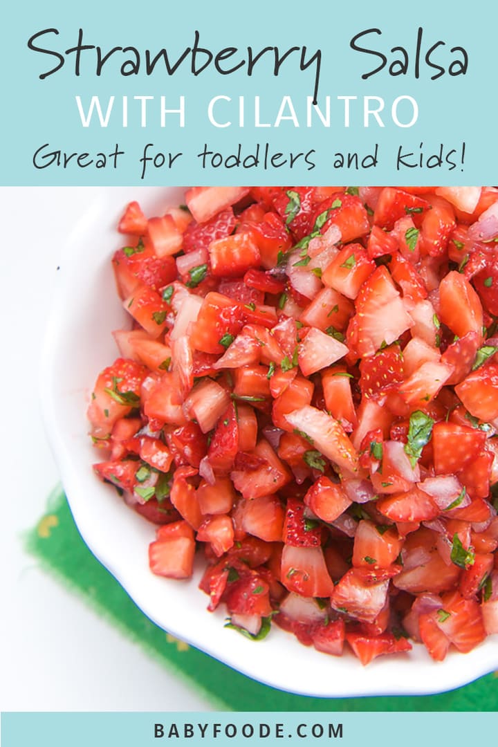 A bowl of kid friendly strawberry salsa. 