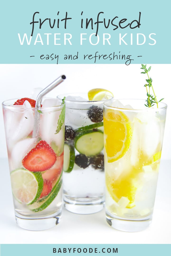 Three glasses of fruit infused water for kids and toddlers.