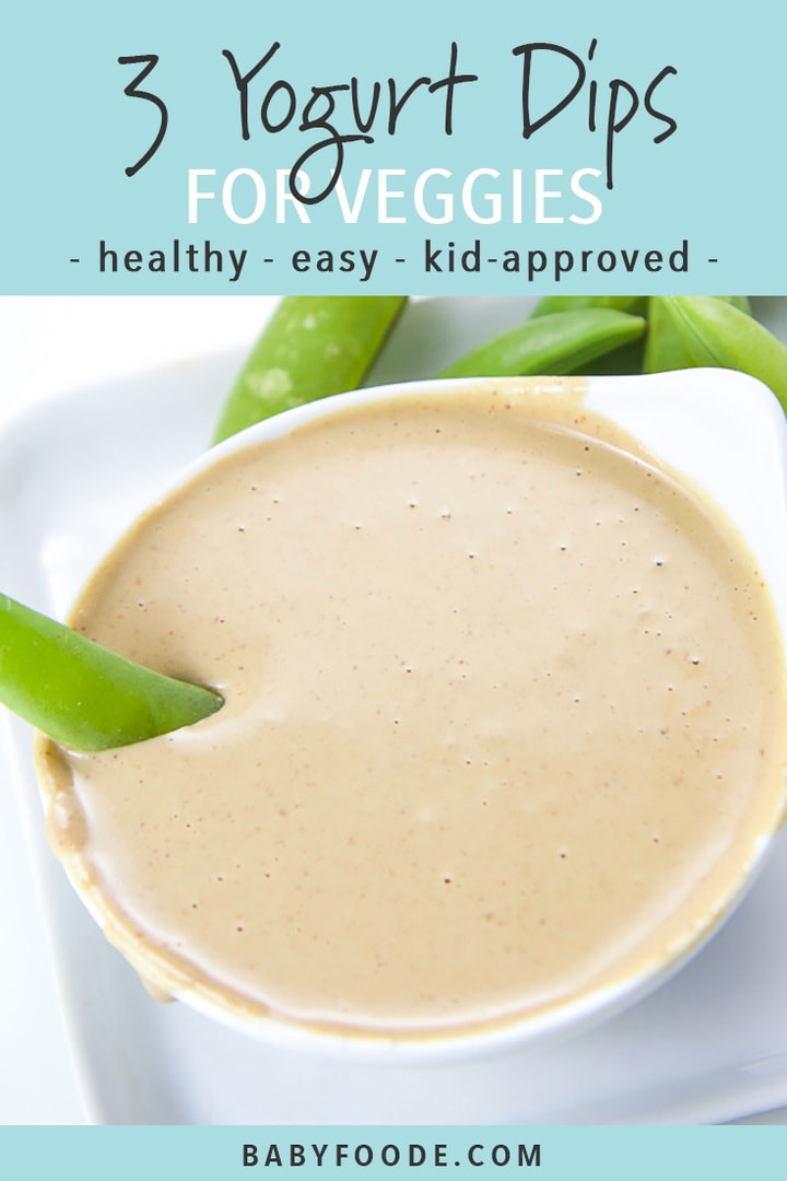 Healthy and kid friendly yogurt dip in a white bowl surrounded by vegetables.