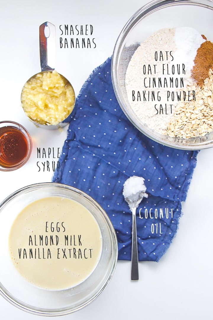 Oatmeal Muffin cup ingredients all slayed out on white surface.
