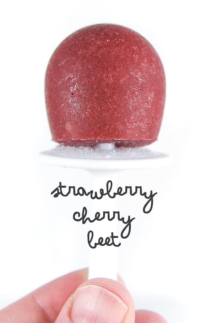 mini homemade popsicle for baby and toddler - strawberry, cherry beets.