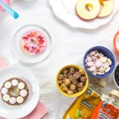 Overhead shot of the apple donut toppings