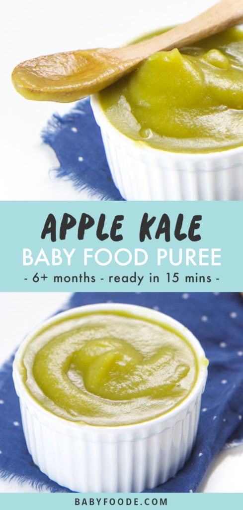 Pinterest image for apple and kale baby food puree.