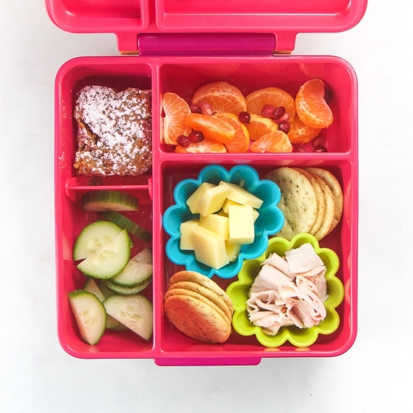toddler lunch box with healthy food inside