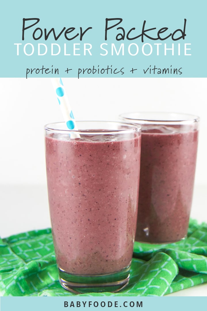 Pinterest image for a protein power packed smoothie for kids and toddlers.