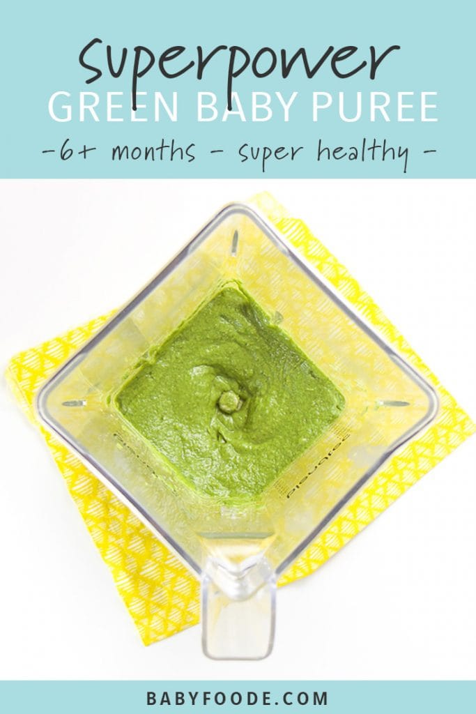Green baby food puree in a blender.