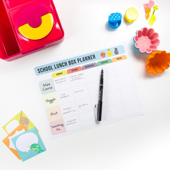 School Lunch Box Planner surrounded by bento box accessories.