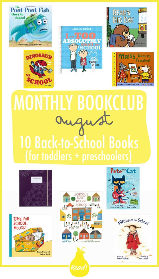 A graphic for text that shows a spread of back-to-school books for kids. 
