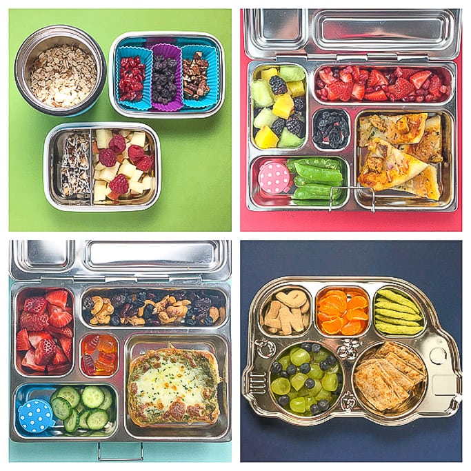 4 different healthy school lunch ideas for kindergarten and preschoolers.
