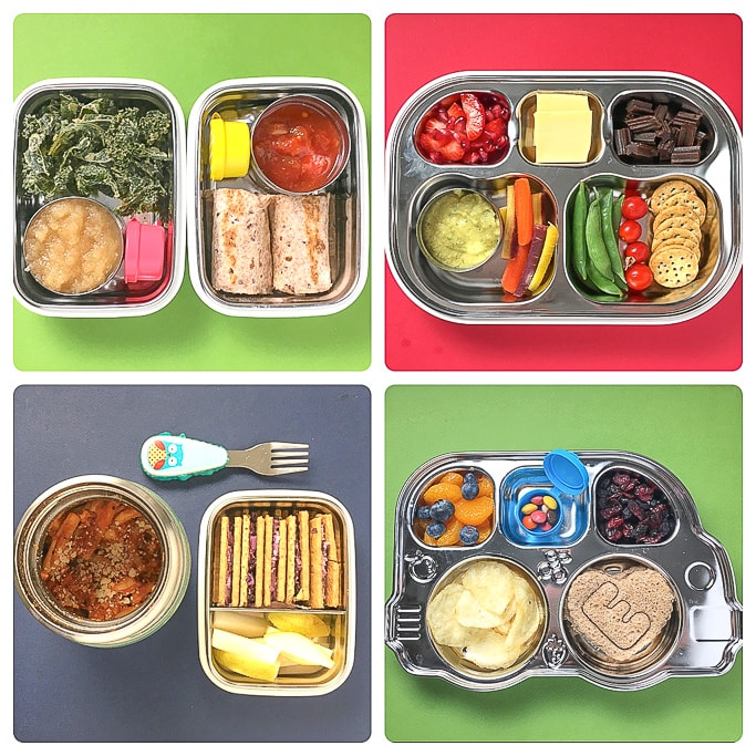 4 different school lunch ideas for toddlers and kids.