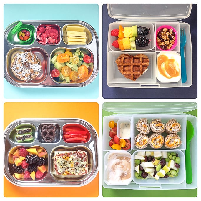 4 different school lunch ideas for toddler and preschooler.