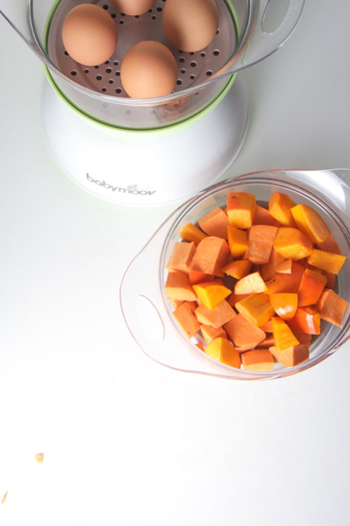 Produce all around the baby food maker getting ready to cook the fall-inspired baby food puree.