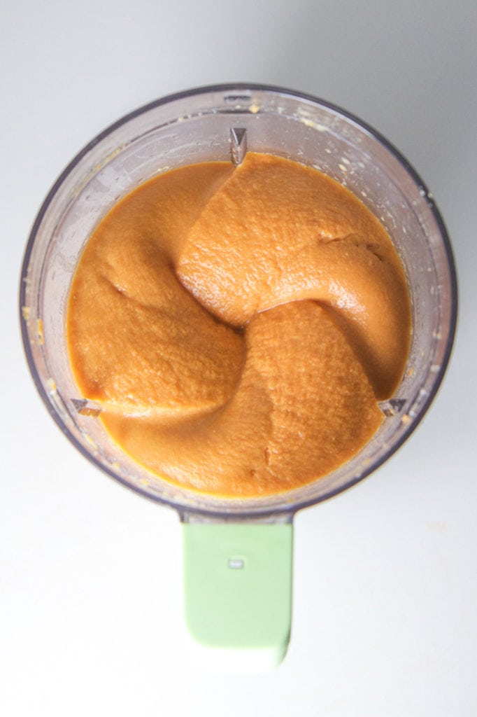Blended up fall-inpsired baby food puree.