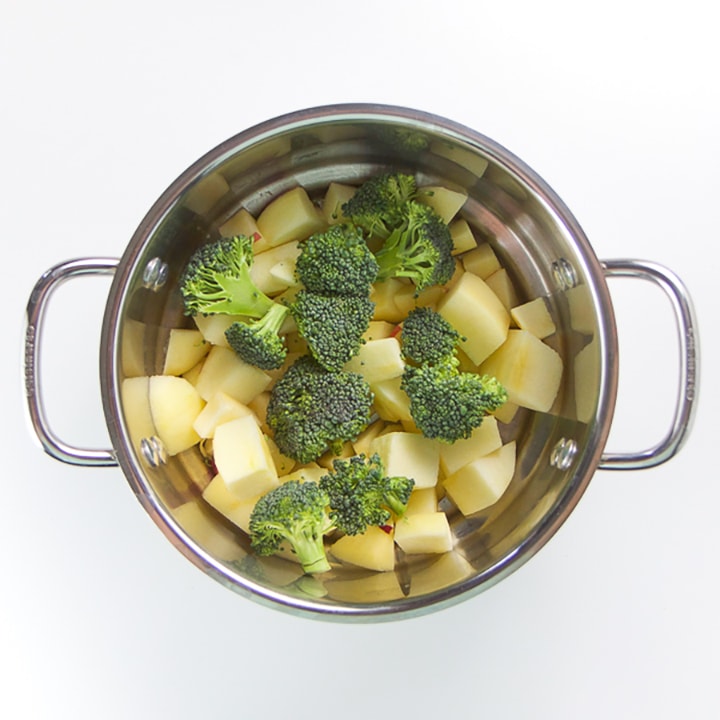Produce in a steamer basket.