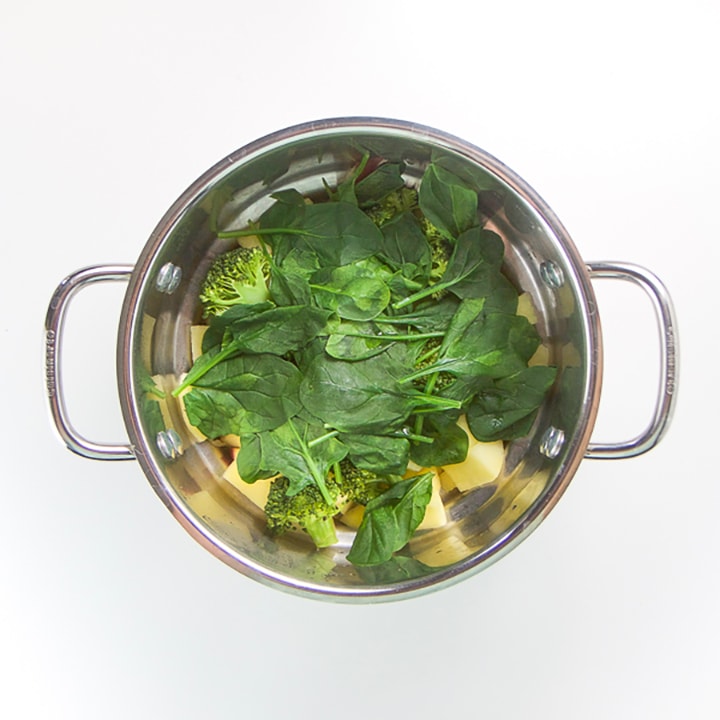 Produce cooked in steamer basket.