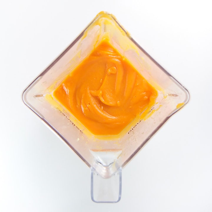 Blender full of homemade baby food puree.
