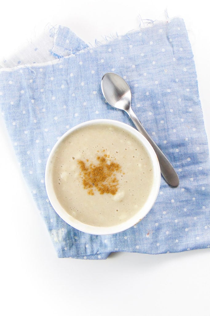 small bowl filled with rice cereal for baby.
