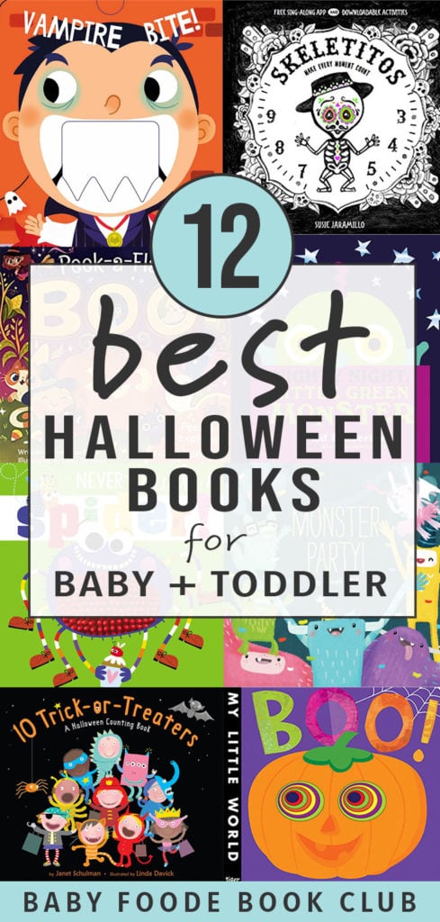 Graphic for post - Best Halloween boos for baby and toddler with a grid of book cover images.