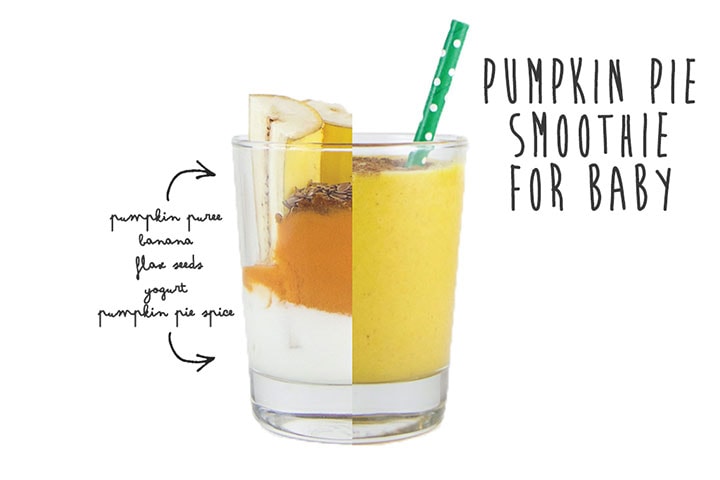 Clear cup cut in half, on one side is the ingredients for the smoothie, on the other side is the smoothie itself with a straw sticking out.