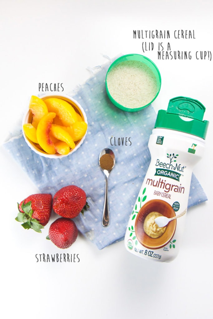 Produce and multigrain cereal scattered on a white background.