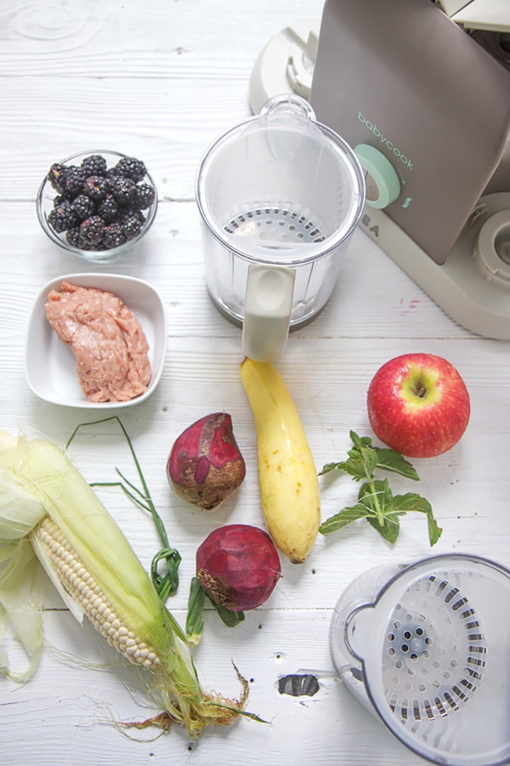 Spread of produce around a Beaba baby machine.