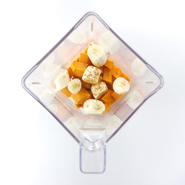 bananas and sweet potatoes in a blender.