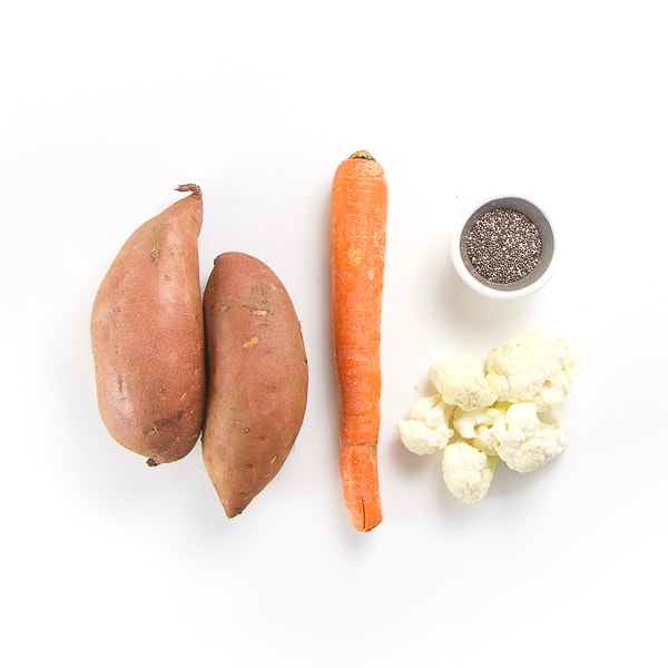 Produce lined out on a white background.