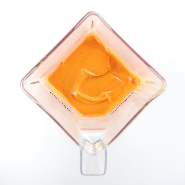 blender filled with homemade baby food puree.