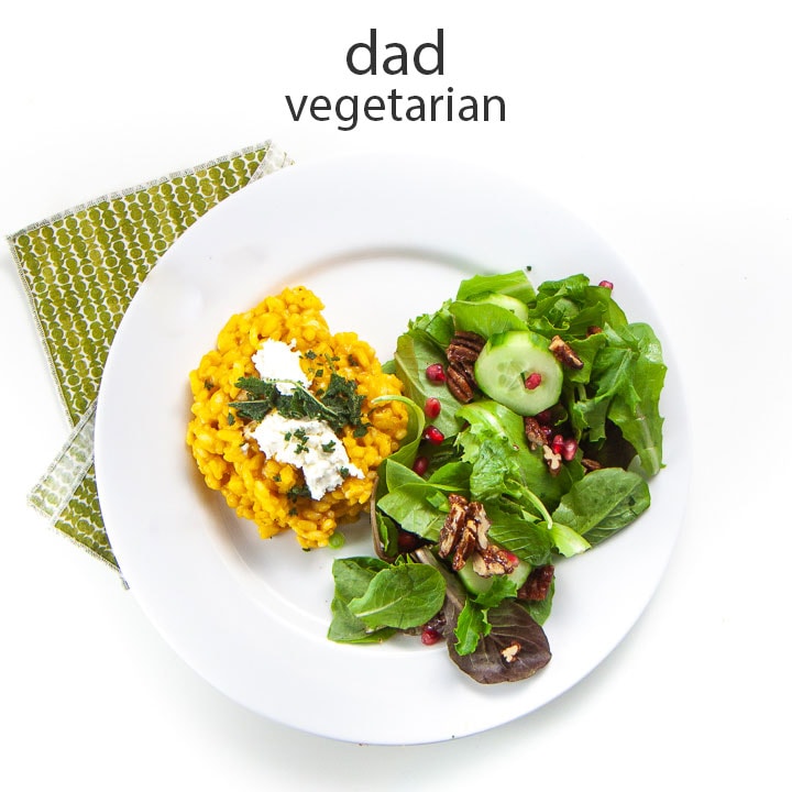 Plate full of food for dad - vegetarian.