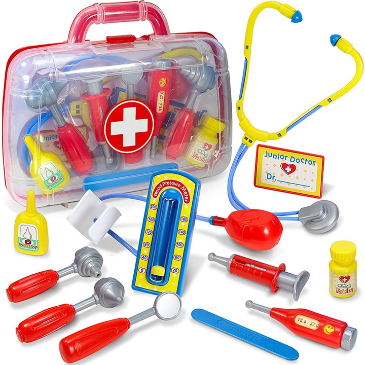 Toy medical kit for toddler and preschooler.