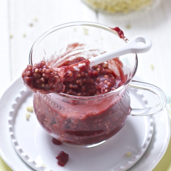 homemade baby food meal - 9-12 months with cherries, carrot and millet.