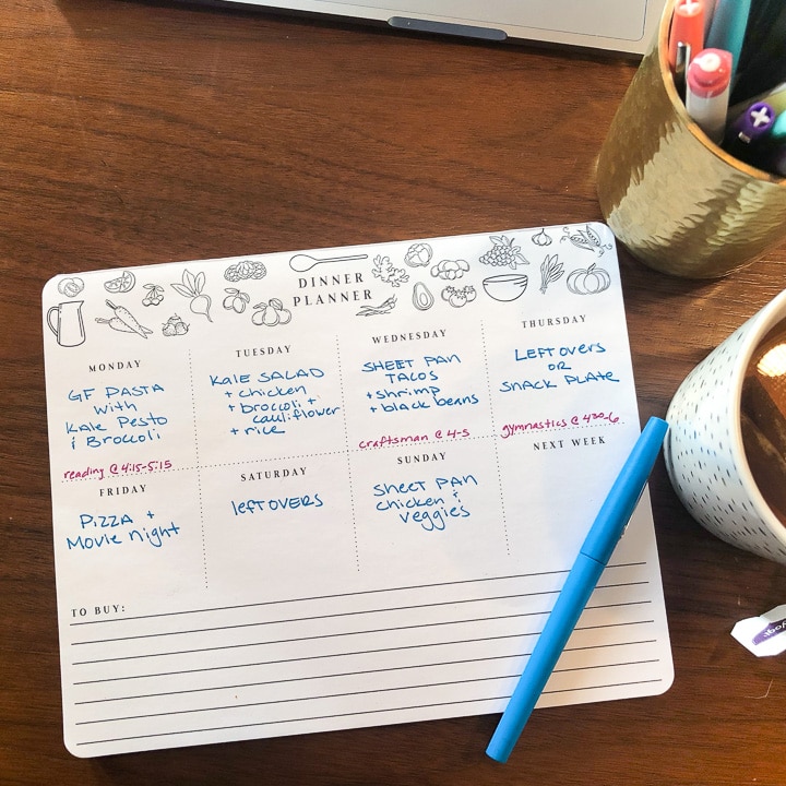 pad of paper with meal plan for the week.