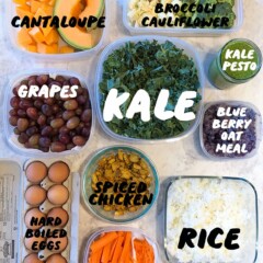 Family meal prep - a spread of prepped food.