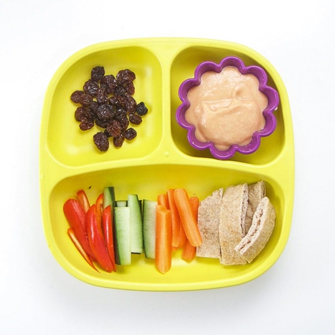 hummus and veggies for toddler lunch.