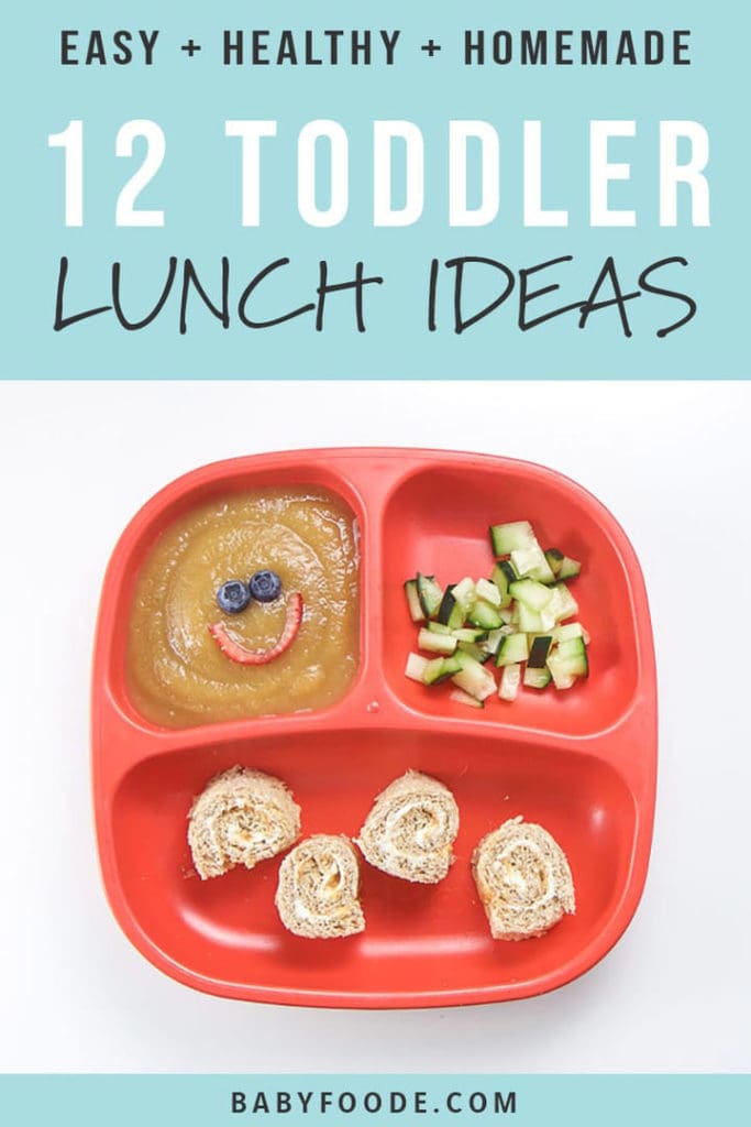 Pinterest image for a round-up post about healthy lunch ideas for toddlers.