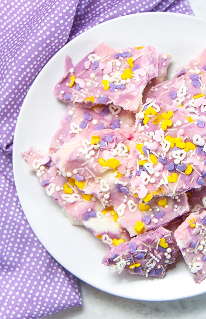 plate of frozen unicorn bark.