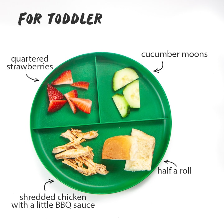 toddler plate shows how to make the instant pot bbq chicken for toddlers