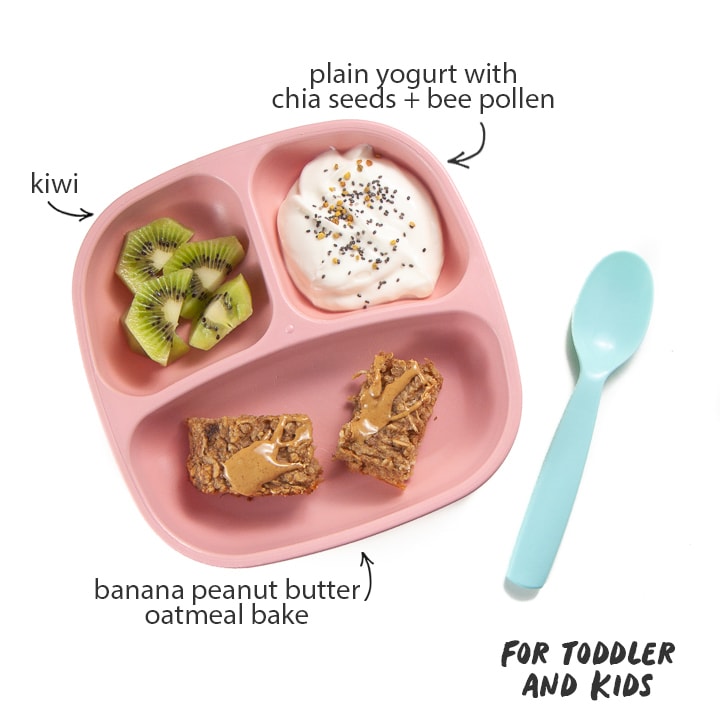 plate full of a healthy breakfast for toddler and kids.
